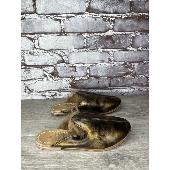 Sabah Baba Big Bend Olive Shearling Bronze Slippers Mules Flats Women 36EU/6M US - Picture 6 of 16
